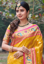 Load image into Gallery viewer, Mustard Silk Paithani Saree