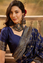 Load image into Gallery viewer, Navy Blue Banarasi Jacquard Saree