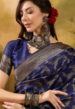 Load image into Gallery viewer, Navy Blue Banarasi Jacquard Saree