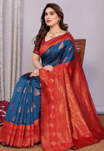 Load image into Gallery viewer, Navy Blue Banarasi Silk Saree With Blouse