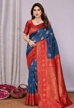 Load image into Gallery viewer, Navy Blue Banarasi Silk Saree With Blouse