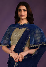 Load image into Gallery viewer, Navy Blue Crepe Lehenga Saree