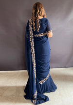 Load image into Gallery viewer, Navy Blue Faux Georgette Lehenga Saree