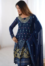Load image into Gallery viewer, Navy Blue Faux Georgette Readymade Pakistani Suit