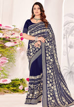 Load image into Gallery viewer, Navy Blue Georgette Saree With Blouse
