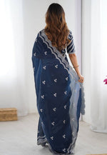 Load image into Gallery viewer, Navy Blue Organza Saree With Blouse