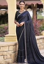 Load image into Gallery viewer, Navy Blue Shimmer Chiffon Saree With Blouse