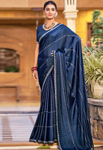Load image into Gallery viewer, Navy Blue Shimmer Chiffon Saree With Blouse