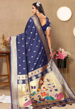 Load image into Gallery viewer, Navy Blue Silk Paithani Saree