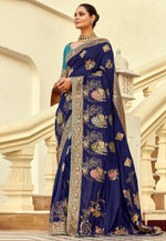 Load image into Gallery viewer, Navy Blue Silk Saree With Blouse