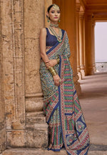 Load image into Gallery viewer, Navy Blue Silk Saree With Blouse