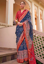 Load image into Gallery viewer, Navy Blue Silk Saree With Blouse