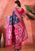 Load image into Gallery viewer, Navy Blue Silk Saree With Blouse