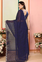 Load image into Gallery viewer, Navy Blue Silk Saree With Blouse