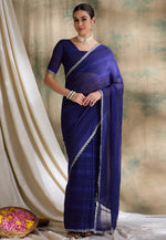 Load image into Gallery viewer, Navy Blue Silk Saree With Blouse