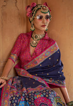 Load image into Gallery viewer, Navy Blue Silk Saree With Blouse