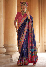Load image into Gallery viewer, Navy Blue Silk Saree With Blouse
