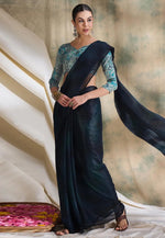 Load image into Gallery viewer, Navy Blue Silk Saree With Blouse