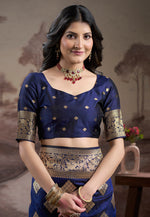 Load image into Gallery viewer, Navy Blue Silk Saree With Blouse