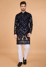 Load image into Gallery viewer, Navy Blue Viscose Rayon Kurta Pajama