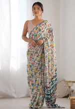 Load image into Gallery viewer, Off White Georgette Light Weight Saree