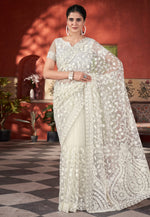 Load image into Gallery viewer, Off White Net Saree With Blouse