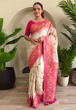 Load image into Gallery viewer, Off White Silk Saree With Blouse