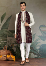 Load image into Gallery viewer, Off White Viscose Rayon Kurta Pajama With Stole