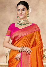 Load image into Gallery viewer, Orange Art Silk Paithani Saree