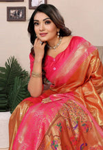 Load image into Gallery viewer, Orange Banarasi Silk Saree