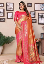 Load image into Gallery viewer, Orange Banarasi Silk Saree