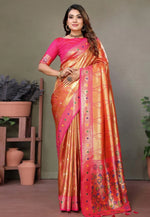 Load image into Gallery viewer, Orange Banarasi Silk Saree