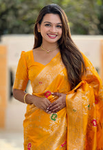 Load image into Gallery viewer, Orange Banarasi Silk Saree