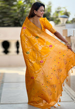 Load image into Gallery viewer, Orange Banarasi Silk Saree