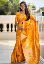 Load image into Gallery viewer, Orange Banarasi Silk Saree