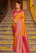 Load image into Gallery viewer, Orange Banarasi Silk Saree