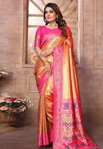 Load image into Gallery viewer, Orange Banarasi Silk Saree With Blouse