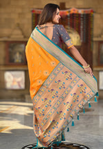 Load image into Gallery viewer, Orange Banarasi Silk Saree With Blouse