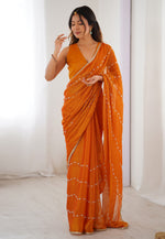 Load image into Gallery viewer, Orange Chiffon Saree With Blouse