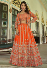 Load image into Gallery viewer, Orange Chinon Jacket Style Lehenga Choli