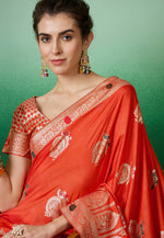 Load image into Gallery viewer, Orange Cotton Saree With Blouse