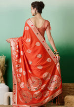 Load image into Gallery viewer, Orange Cotton Saree With Blouse