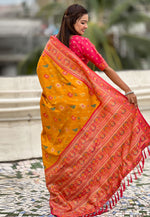 Load image into Gallery viewer, Orange Patola Silk Saree With Blouse