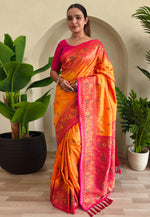 Load image into Gallery viewer, Orange Silk Paithani Saree