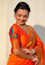 Load image into Gallery viewer, Orange Silk Paithani Saree