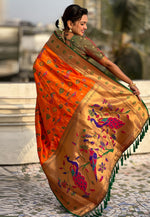 Load image into Gallery viewer, Orange Silk Paithani Saree