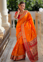 Load image into Gallery viewer, Orange Silk Saree With Blouse