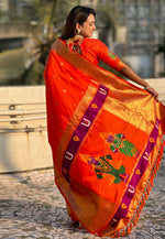 Load image into Gallery viewer, Orange Silk Saree With Blouse