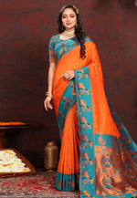 Load image into Gallery viewer, Orange Silk Saree With Blouse