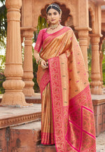 Load image into Gallery viewer, Peach Banarasi Silk Saree